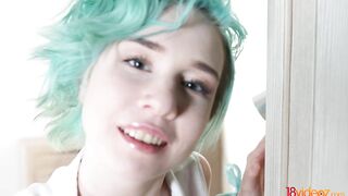 Blue-haired teeny anal debut